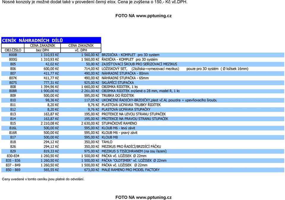 SEŘIZOVACÍ MEZIKUS 806 600,00 Kč 714,00 Kč LOŽISKOVÝ SET, (2ložiska+vymezovací mezikus) pouze pro 3D systém ( Ø ložisek 16mm) 807 411,77 Kč 490,00 Kč NÁHRADNÍ STUPAČKA - 80mm 807K 411,77 Kč 490,00 Kč
