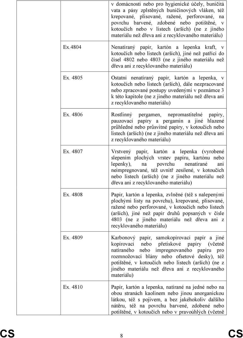 4805 Nenatíraný papír, kartón a lepenka kraft, v kotoučích nebo listech (arších), jiné než patřící do čísel 4802 nebo 4803 (ne z jiného materiálu než dřeva ani z recyklovaného materiálu) Ostatní