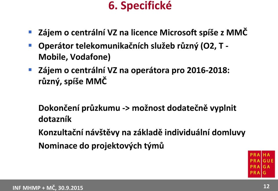 operátora pro 2016-2018: různý, spíše MMČ Dokončení průzkumu -> možnost dodatečně