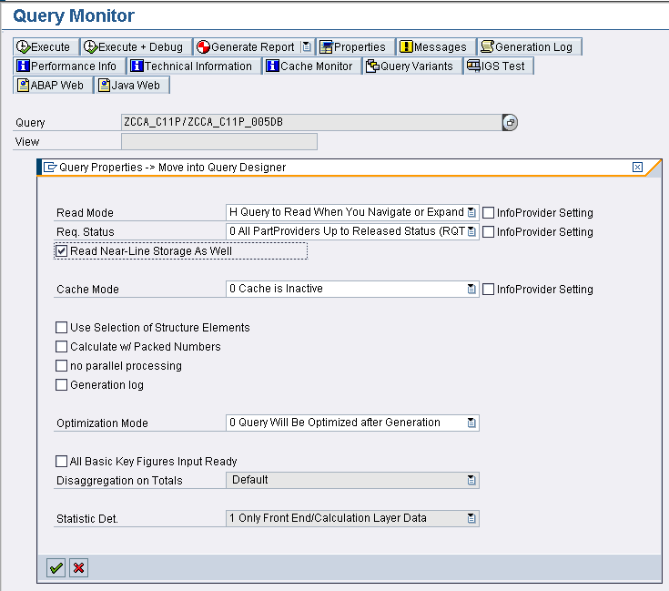 SAP BW Query Access na Near-line Data Query monitor: Vyberte SAP BW Query