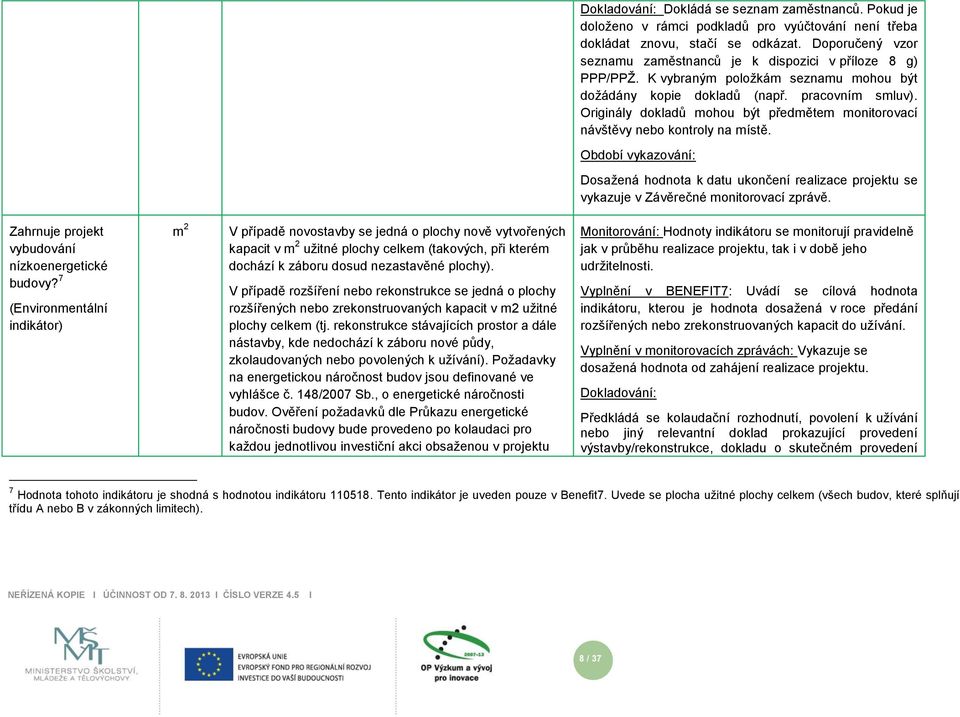 Origináy dokadů mohou být předmětem monitorovací návštěvy nebo kontroy na místě. Dosažená hodnota k datu ukončení reaizace projektu se vykazuje v Závěrečné monitorovací zprávě.