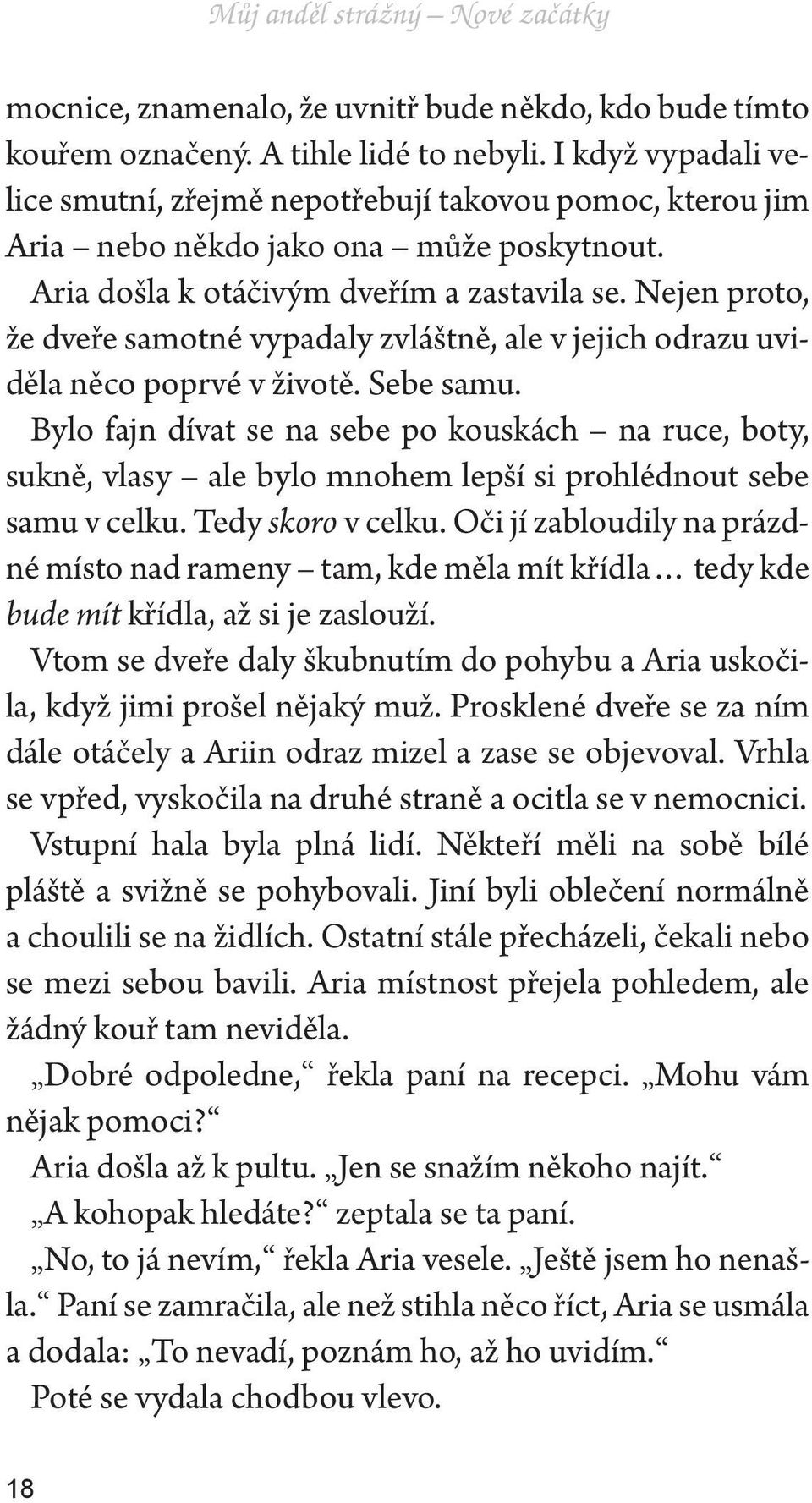 Nejen proto, že dveře samotné vypadaly zvláštně, ale v jejich odrazu uviděla něco poprvé v životě. Sebe samu.