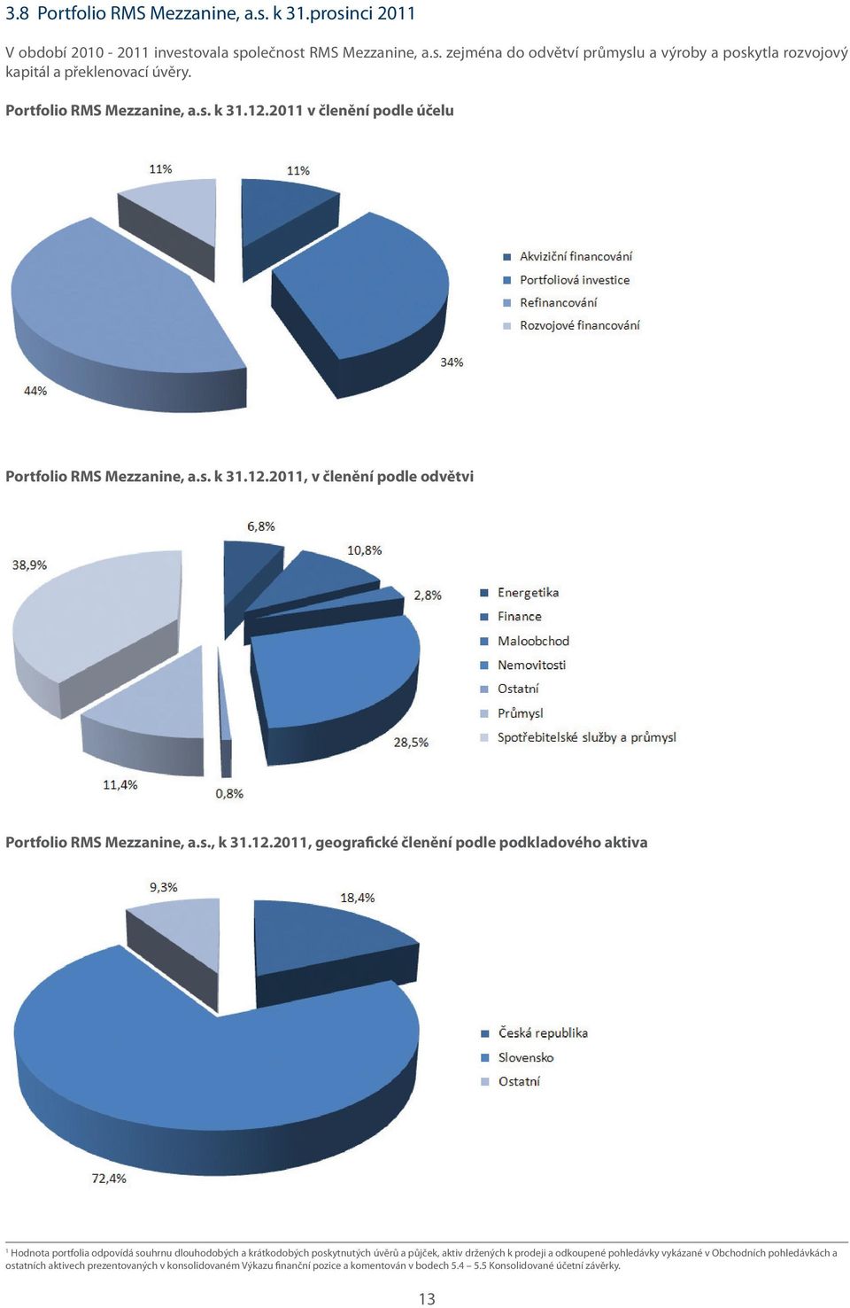 2011 v členění podle účelu 2011, v členění podle odvětvi Portfolio RMS Mezzanine, a.s., k 31.12.