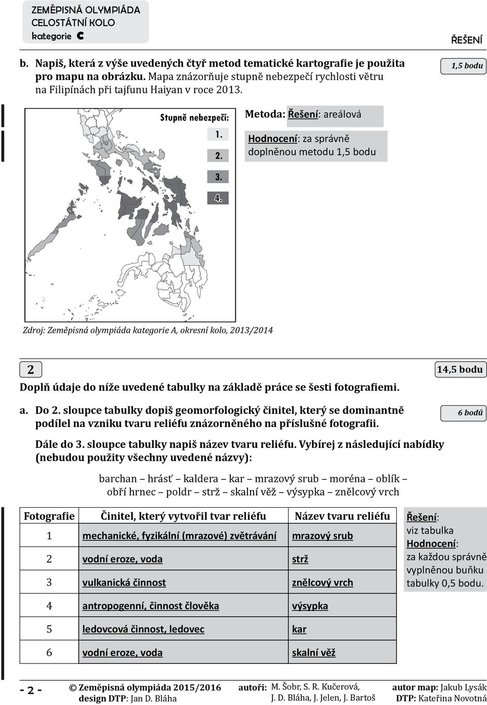 Zdroj: Zeměpisná olympiáda kategorie A, okresní kolo, 213/214 2 Doplň údaje do níže uvedené tabulky na základě práce se šesti fotografiemi. a. Do 2.