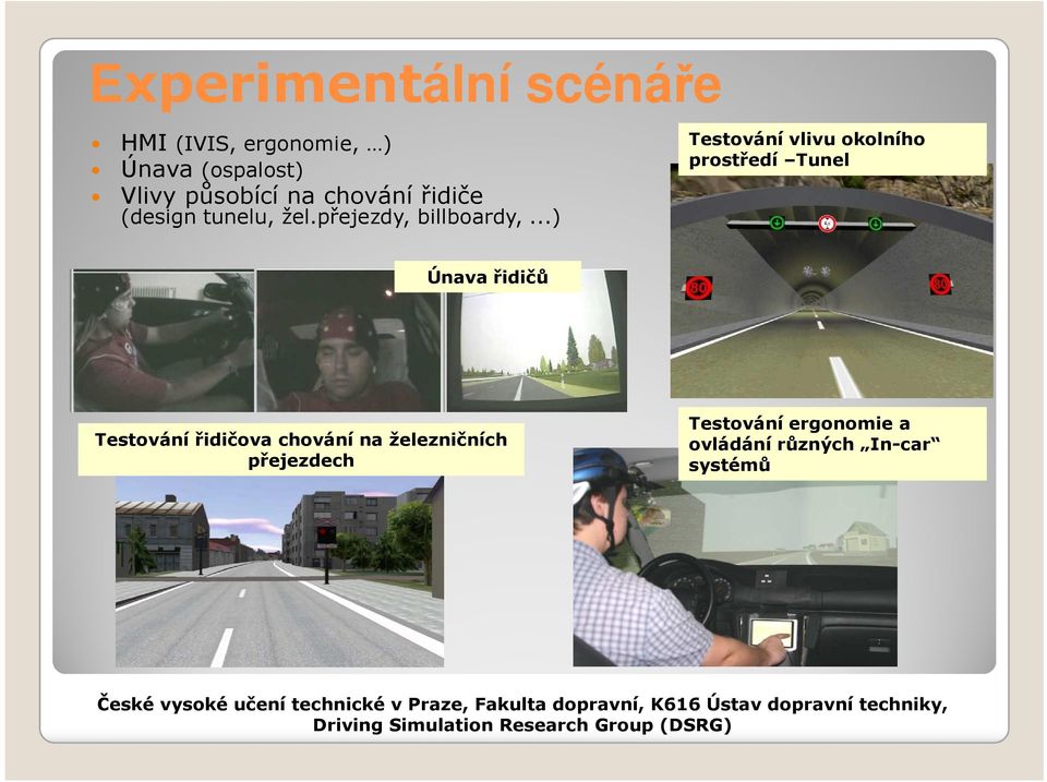 ..) Testování vlivu okolního prostředí Tunel Únava řidičů Testování