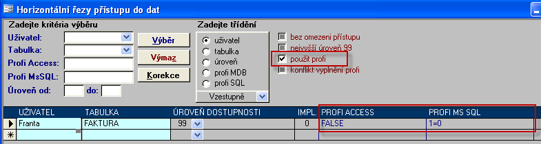 21 Novinková dokumentace Soft-4-Sale G5.40s Oprava profesionálních doplňků u horizontálních řezů přístupových práv.