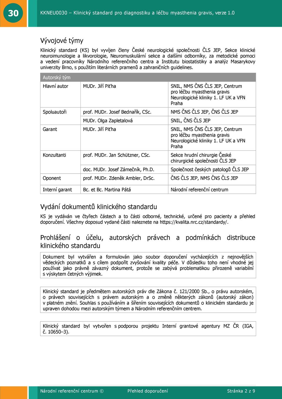 Autorský tým Hlavní autor MUDr. Jiří Piťha SNIL, NMS ČNS ČLS JEP, Centrum pro léčbu myasthenia gravis Neurologické kliniky 1. LF UK a VFN Praha Spoluautoři prof. MUDr. Josef Bednařík, CSc. MUDr. Olga Zapletalová NMS ČNS ČLS JEP, ČNS ČLS JEP SNIL, ČNS ČLS JEP Garant MUDr.