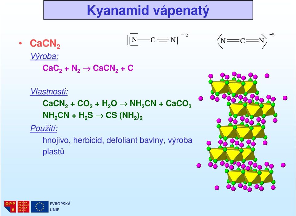 NH 2 CN + CaCO 3 NH 2 CN + H 2 S CS (NH 2 ) 2 Použit