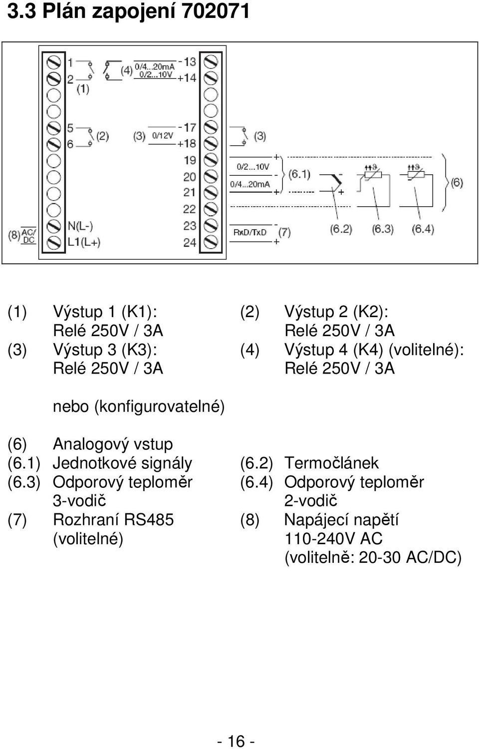 Analogový vstup (6.1) Jednotkové signály (6.2) Termočlánek (6.3) Odporový teploměr 3-vodič (6.