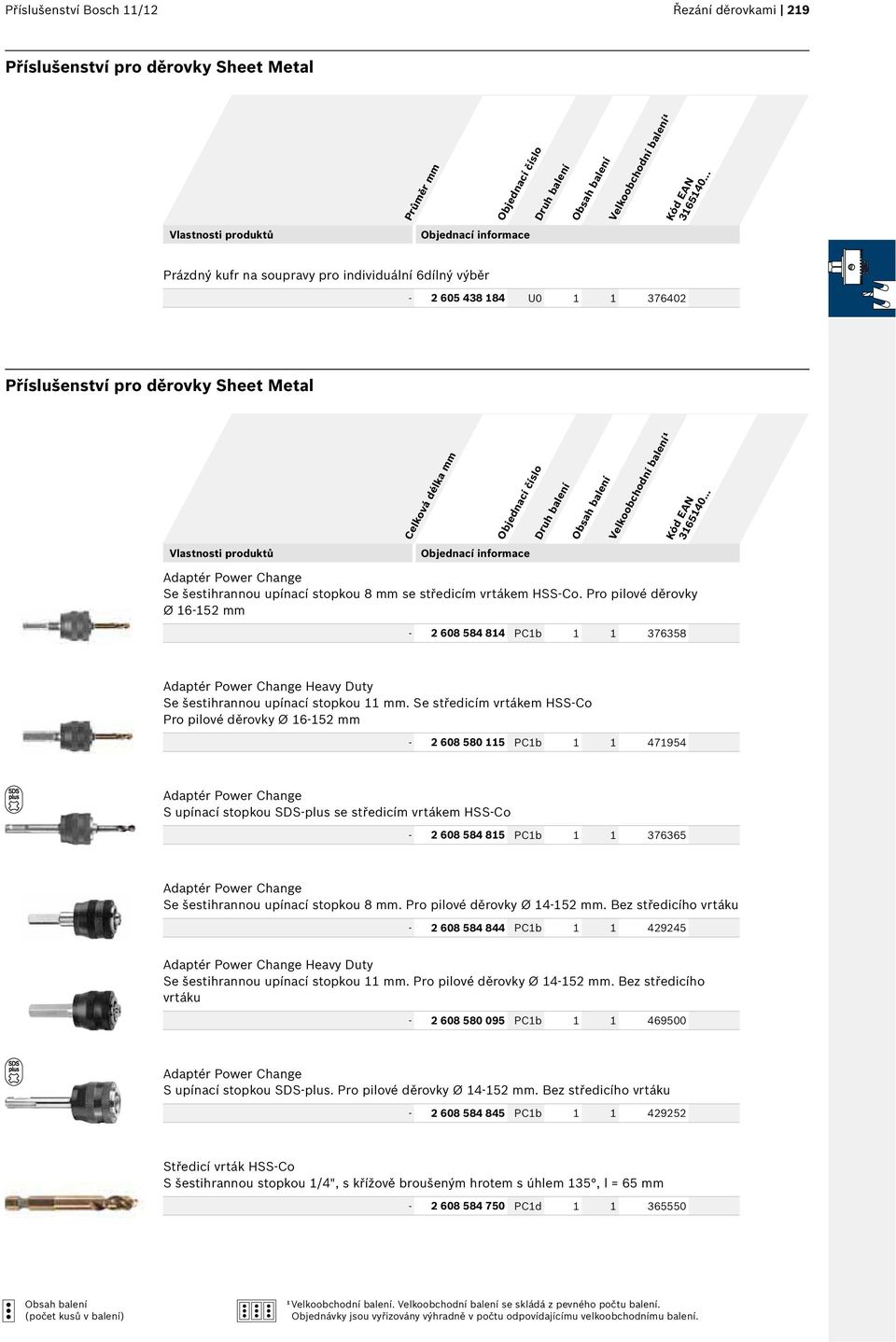 Pro pilové děrovky Ø 16-152 mm - 2 608 584 814 PC1b 1 1 376358 Heavy Duty Se šestihrannou upínací stopkou 11 mm.