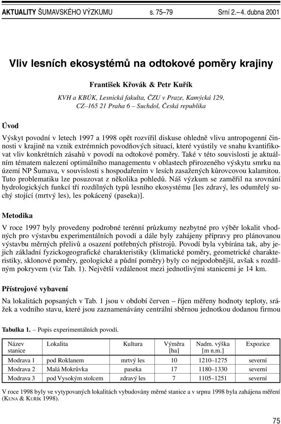 Výskyt povodní v letech 1997 a 1998 opět rozvířil diskuse ohledně vlivu antropogenní činnosti v krajině na vznik extrémních povodňových situací, které vyústily ve snahu kvantifikovat vliv konkrétních