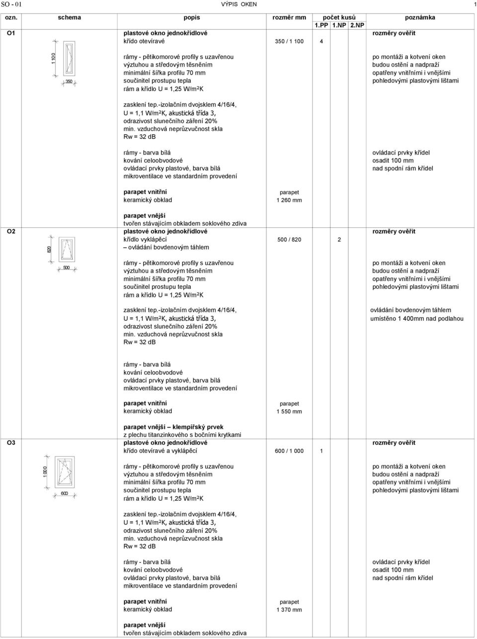 vyklápěcí 500 / 820 2 820 500 vnitřní 1 550 mm vnější klempířský prvek O3 plastové okno