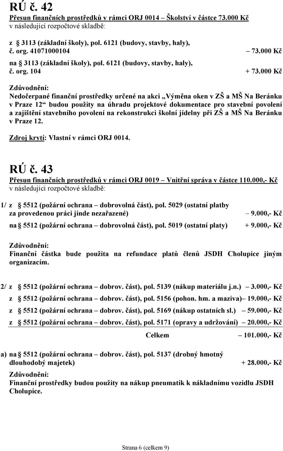 000 Kč Nedočerpané finanční prostředky určené na akci Výměna oken v ZŠ a MŠ Na Beránku v Praze 12 budou použity na úhradu projektové dokumentace pro stavební povolení a zajištění stavebního povolení