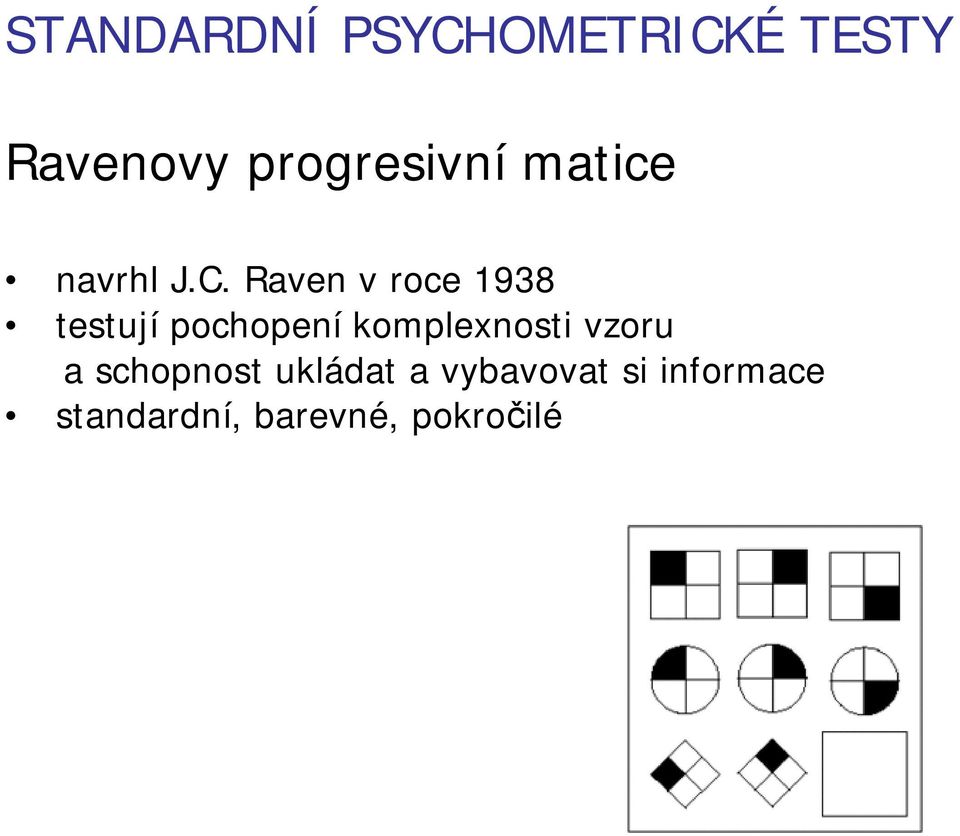 Raven v roce 1938 testují pochopení komplexnosti