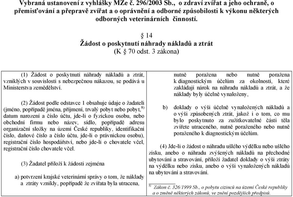 14 Žádost o poskytnutí náhrady nákladů a ztrát (K 70 odst.