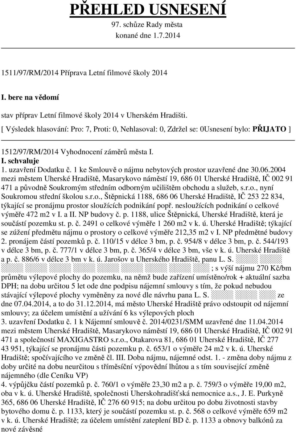 2004 mezi městem Uherské Hradiště, Masarykovo náměstí 19, 686 01 Uherské Hradiště, IČ 002 91 471 a původně Soukromým středním odborným učilištěm obchodu a služeb, s.r.o., nyní Soukromou střední školou s.