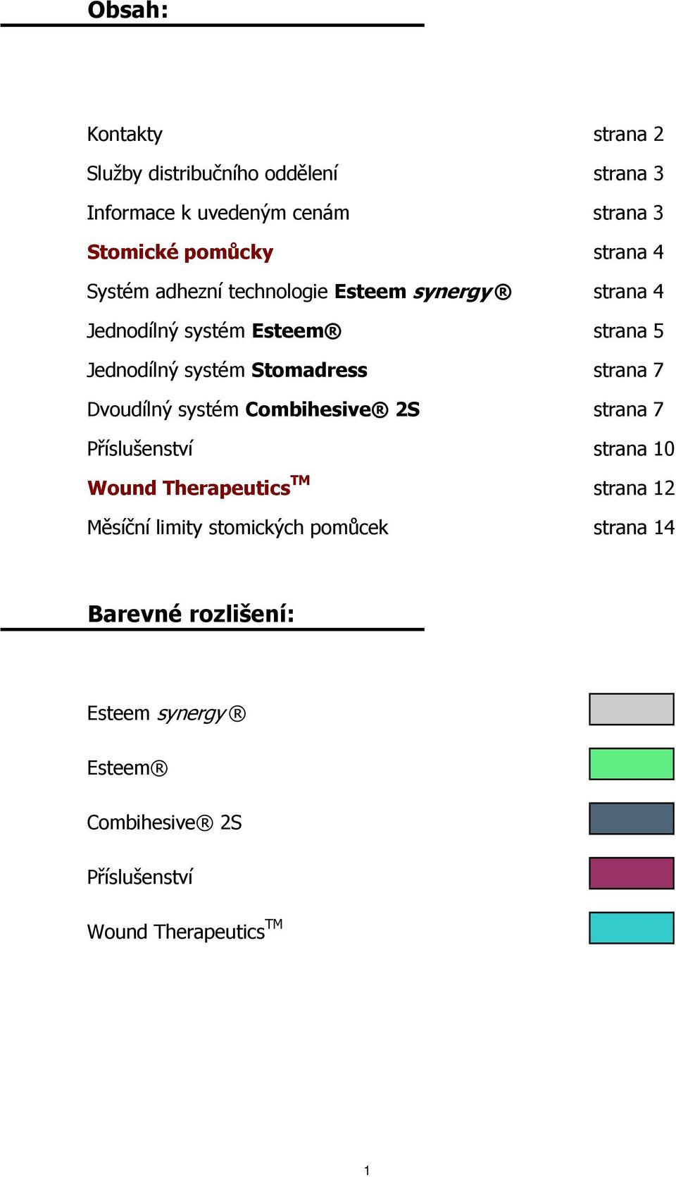 Stomadress strana 7 Dvoudílný systém Combihesive 2S strana 7 Příslušenství strana 10 Wound Therapeutics TM strana 12