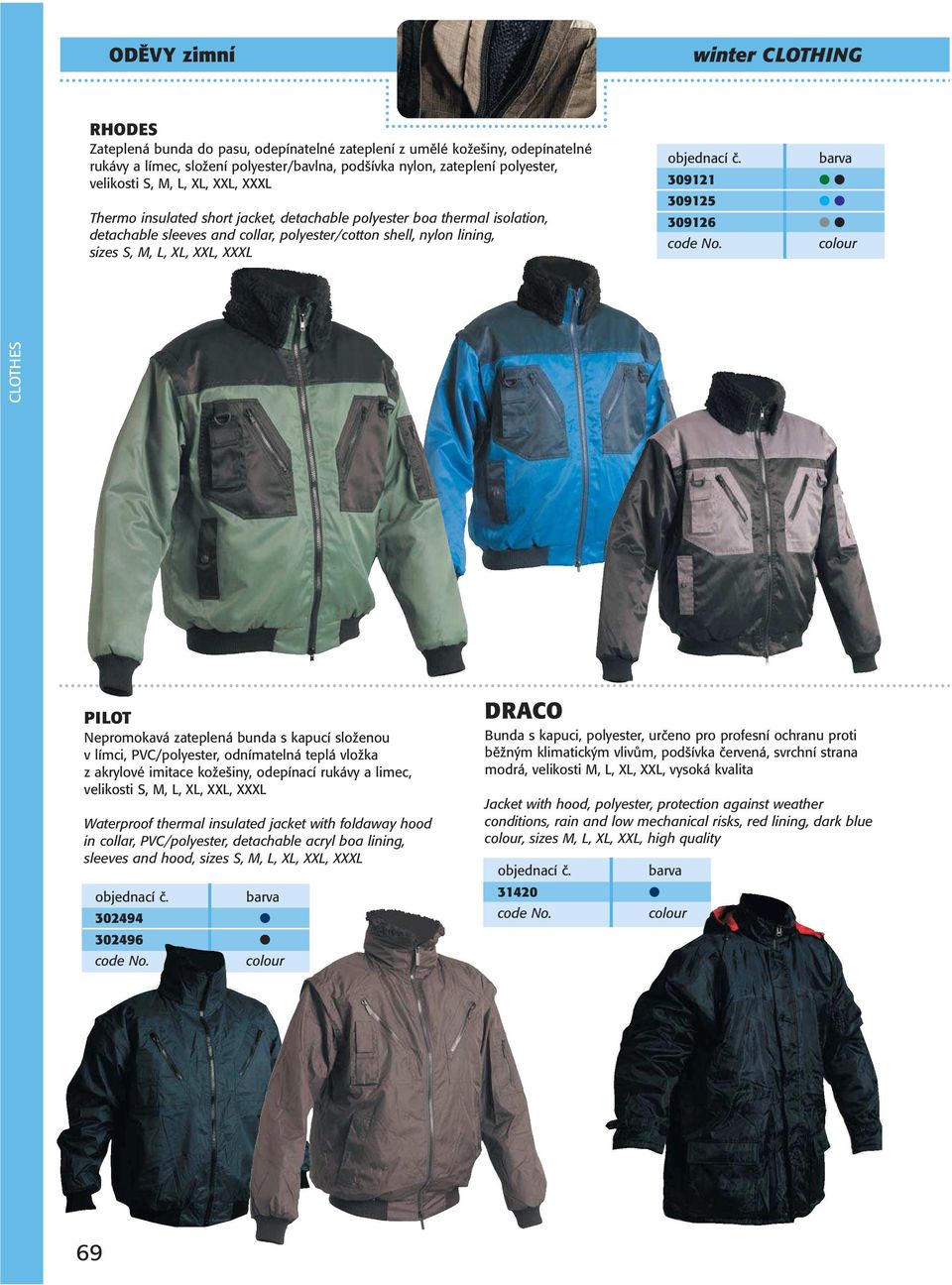 límci, PVC/polyester, odnímatelná teplá vložka z akrylové imitace kožešiny, odepínací rukávy a limec, Waterproof thermal insulated jacket with foldaway hood in collar, PVC/polyester, detachable acryl