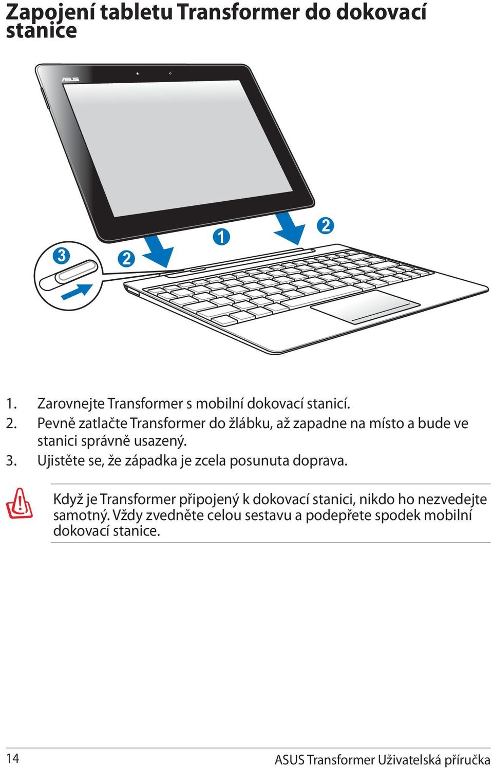 Pevně zatlačte Transformer do žlábku, až zapadne na místo a bude ve stanici správně usazený. 3.