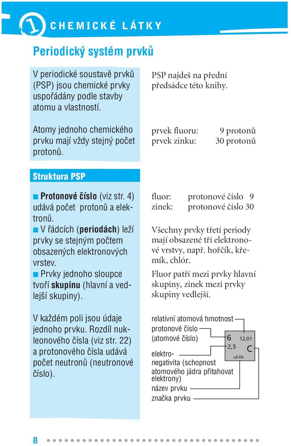 V fiádcích (periodách) leïí prvky se stejn m poãtem obsazen ch elektronov ch vrstev. Prvky jednoho sloupce tvofií skupinu (hlavní a vedlej í skupiny).