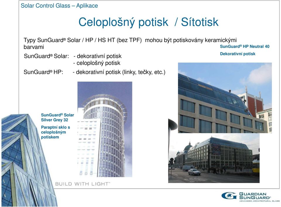 celoplošný potisk SunGuard HP: - dekorativní potisk (linky, tečky, etc.