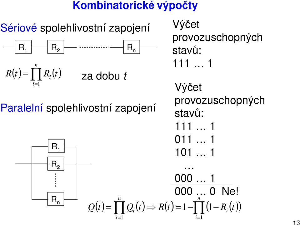 provozuschopných stavů: 111 1 R n n n Q( t) = Qi ( t) R( t) = 1 ( 1 Ri ( t)