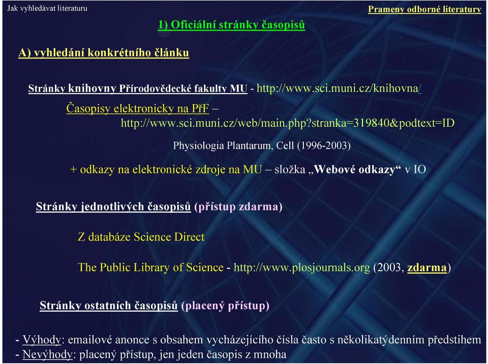 stranka=319840&podtext=id Physiologia Plantarum, Cell (1996-2003) + odkazy na elektronické zdroje na MU složka Webové odkazy v IO Stránky jednotlivých časopisů (přístup