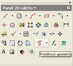 17 Obr. 2 Panel 2D náčrtu v okně nástrojů (režim expert bez názvu ikon) v programu Autodesk Inventor 2008 Tento rozdíl vychází z principiálního rozdílu mezi oběma výše uvedenými programy.