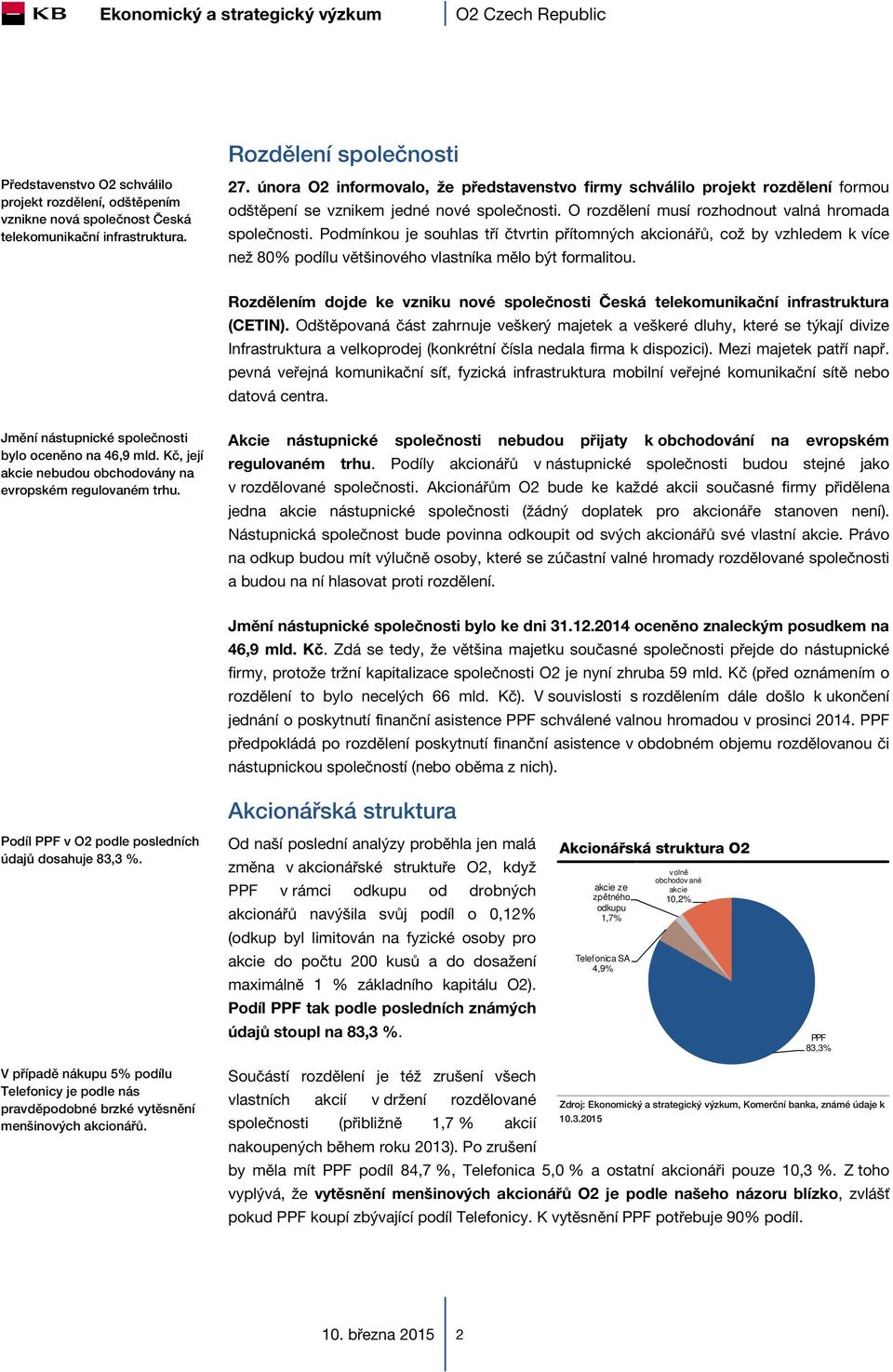 Podmínkou je souhlas tří čtvrtin přítomných akcionářů, což by vzhledem k více než 80% podílu většinového vlastníka mělo být formalitou.