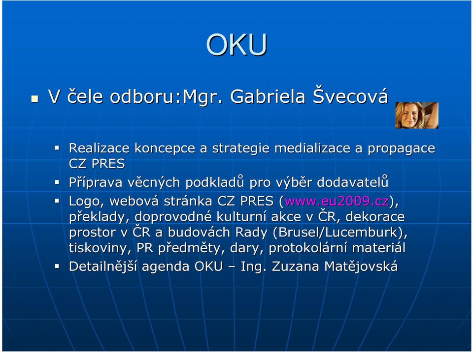 podkladů pro výběr r dodavatelů Logo, webová stránka CZ PRES (www.eu2009.