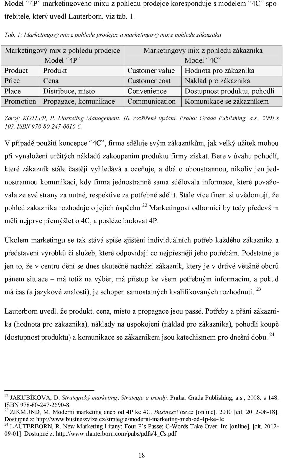 Hodnota pro zákazníka Price Cena Customer cost Náklad pro zákazníka Place Distribuce, místo Convenience Dostupnost produktu, pohodlí Promotion Propagace, komunikace Communication Komunikace se