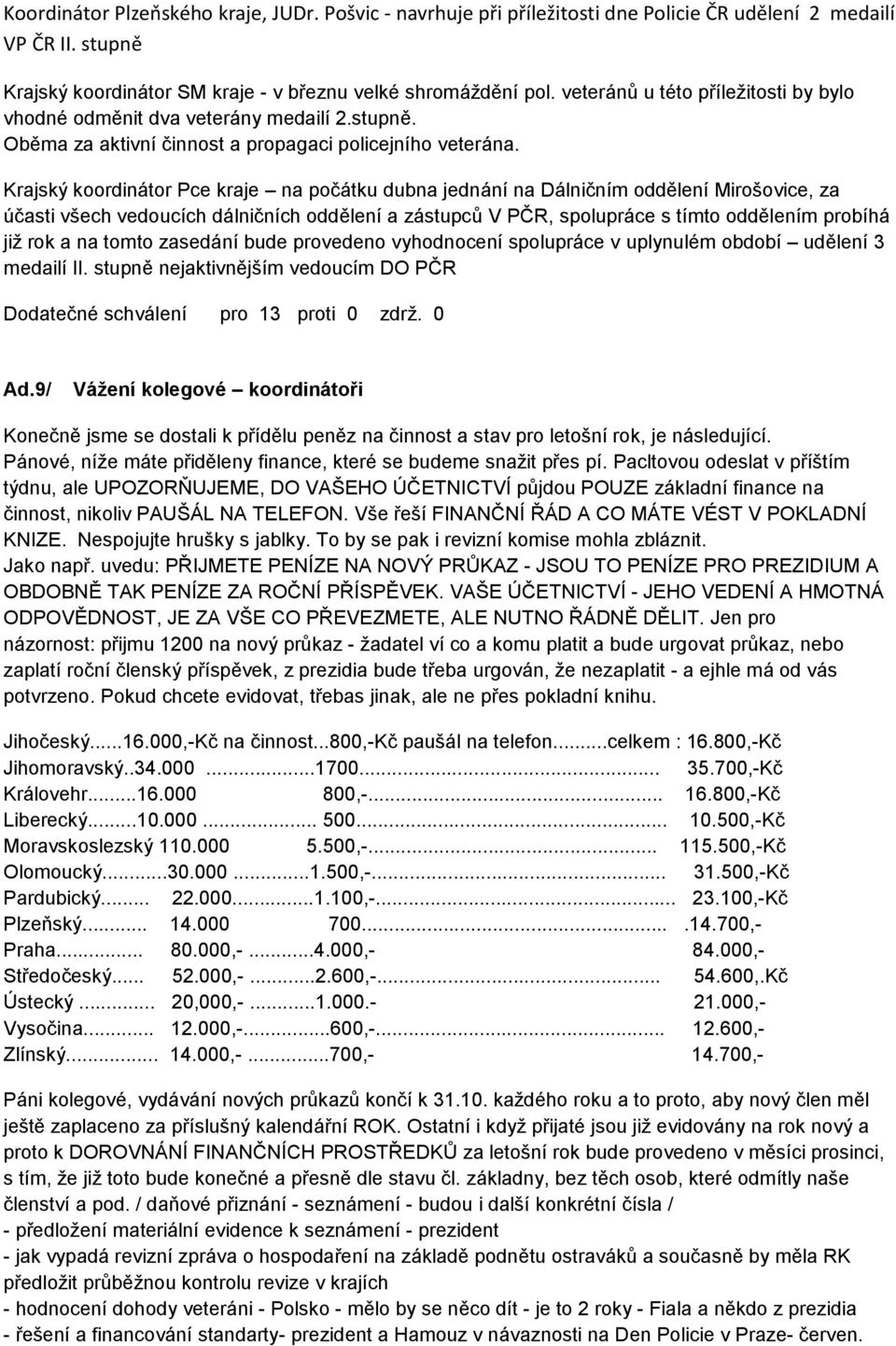 Krajský koordinátor Pce kraje na počátku dubna jednání na Dálničním oddělení Mirošovice, za účasti všech vedoucích dálničních oddělení a zástupců V PČR, spolupráce s tímto oddělením probíhá již rok a