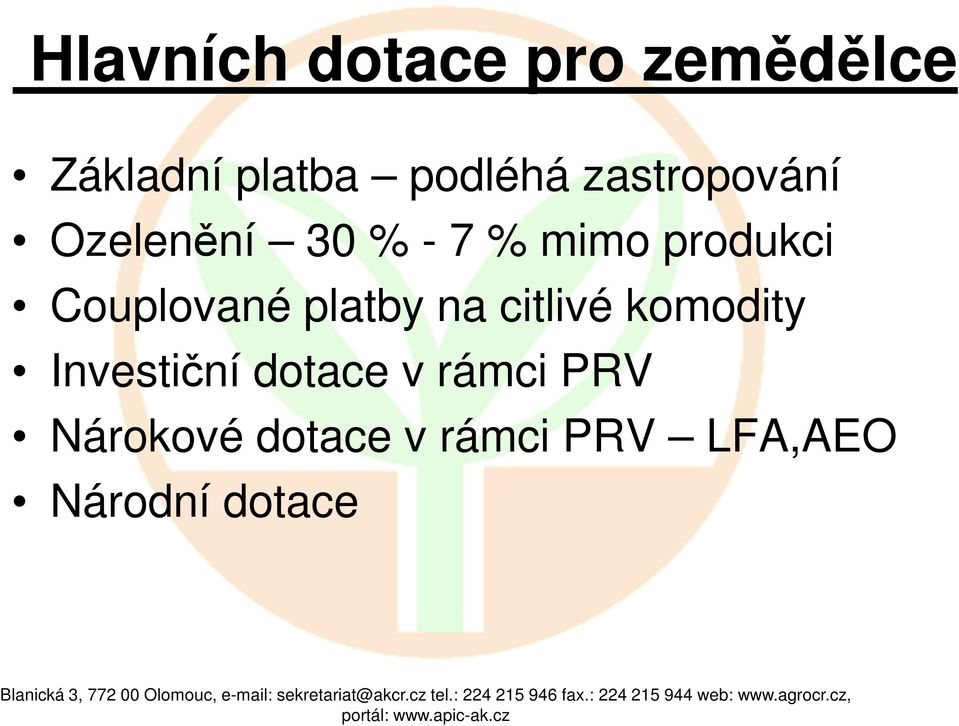 Couplované platby na citlivé komodity Investiční