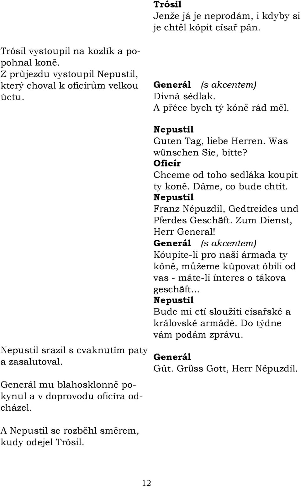 Oficír Chceme od toho sedláka koupit ty koně. Dáme, co bude chtít. Franz Népuzdil, Gedtreides und Pferdes Geschäft. Zum Dienst, Herr General!