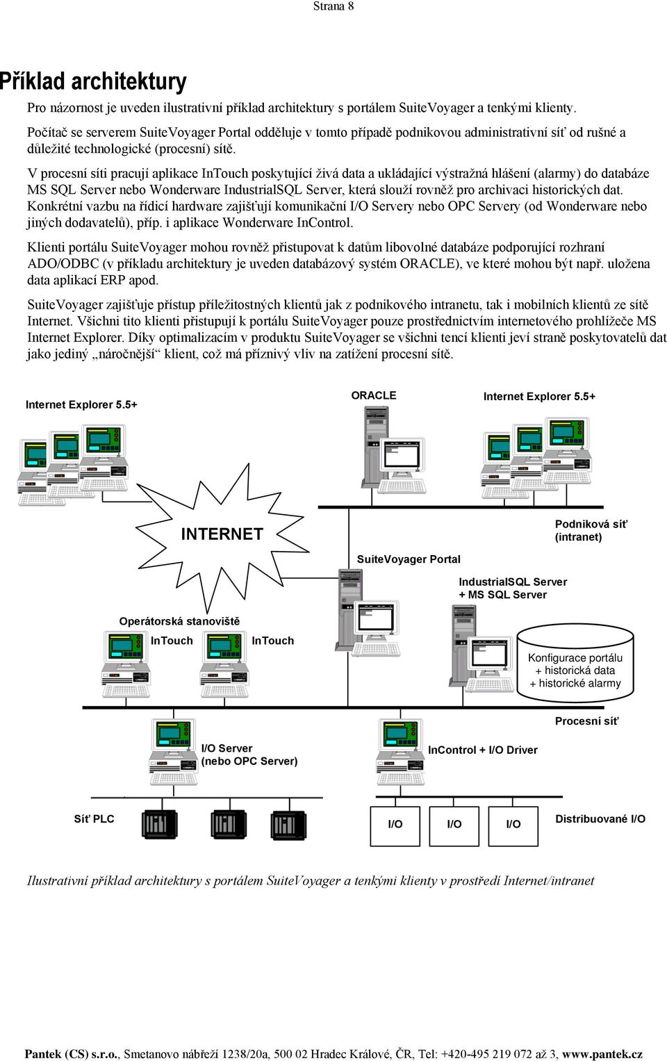 V procesní síti pracují aplikace InTouch poskytující živá data a ukládající výstražná hlášení (alarmy) do databáze MS SQL Server nebo Wonderware IndustrialSQL Server, která slouží rovněž pro