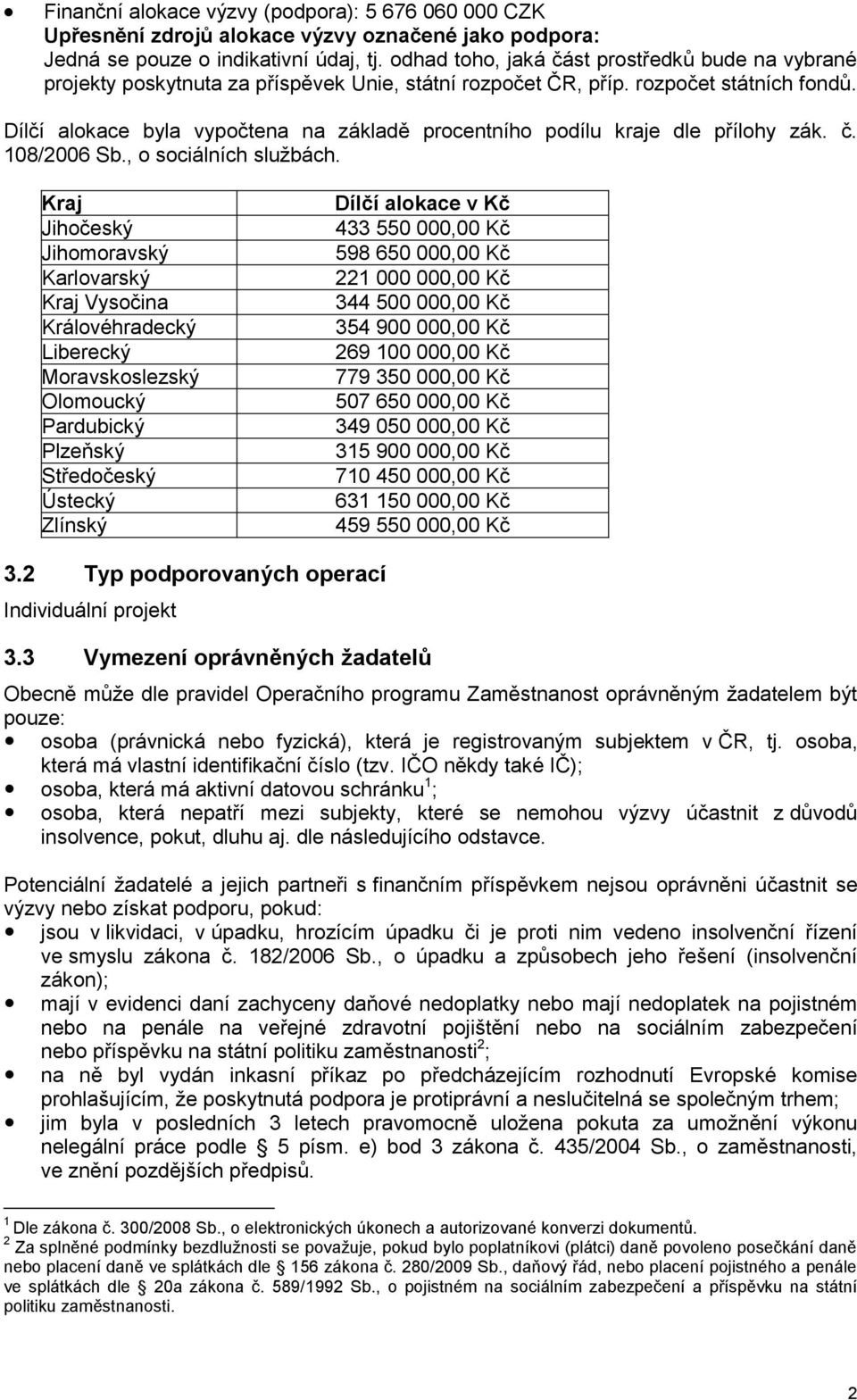 Dílčí alokace byla vypočtena na základě procentního podílu kraje dle přílohy zák. č. 108/2006 Sb., o sociálních službách.