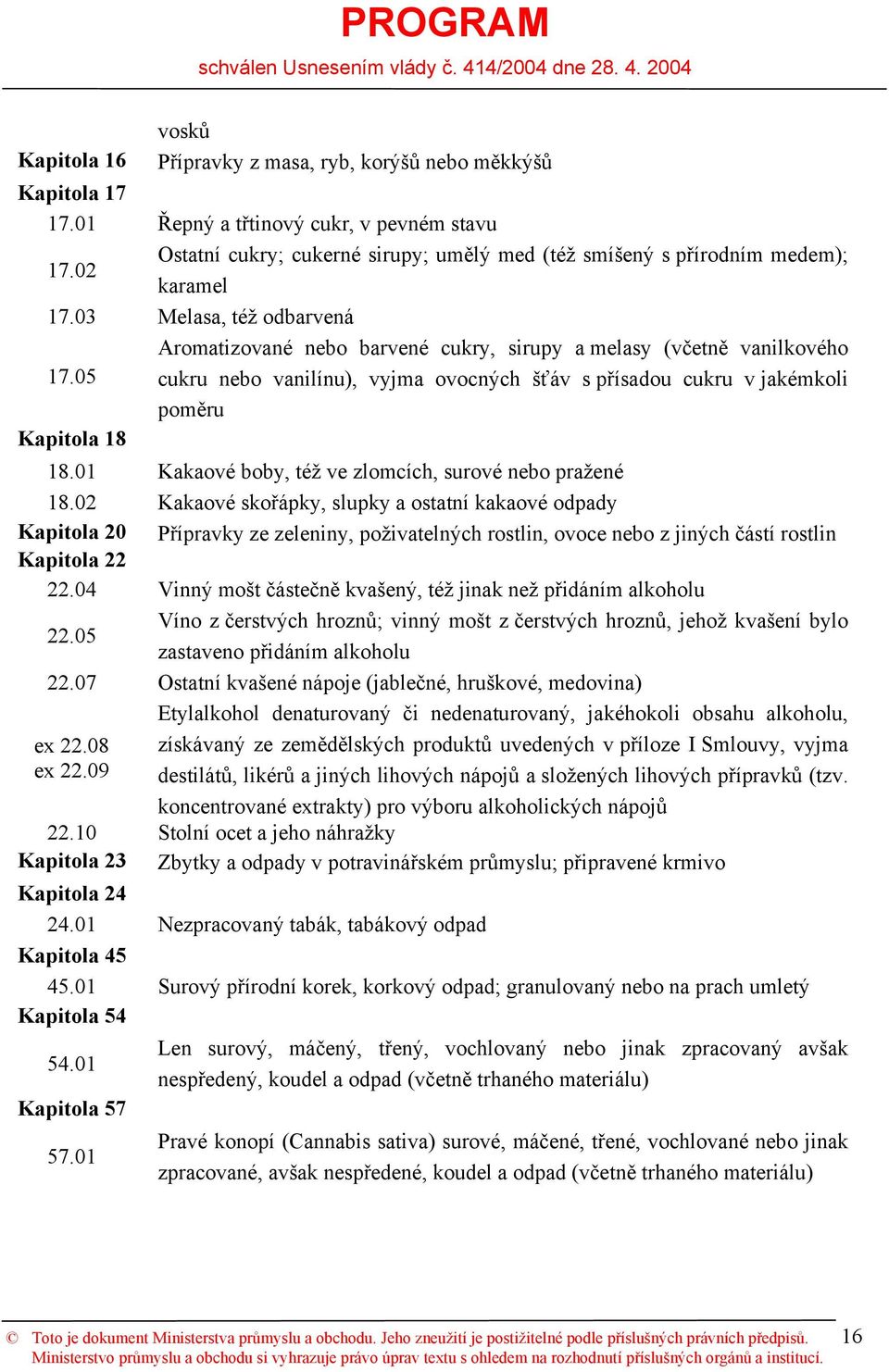 05 cukru nebo vanilínu), vyjma ovocných šťáv s přísadou cukru v jakémkoli poměru Kapitola 18 18.01 Kakaové boby, též ve zlomcích, surové nebo pražené 18.