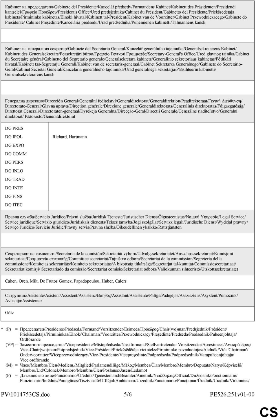 Cabinet Preşedinte/Kancelária predsedu/urad predsednika/puhemiehen kabinetti/talmannens kansli Кабинет на генералния секретар/gabinete del Secretario General/Kancelář generálního