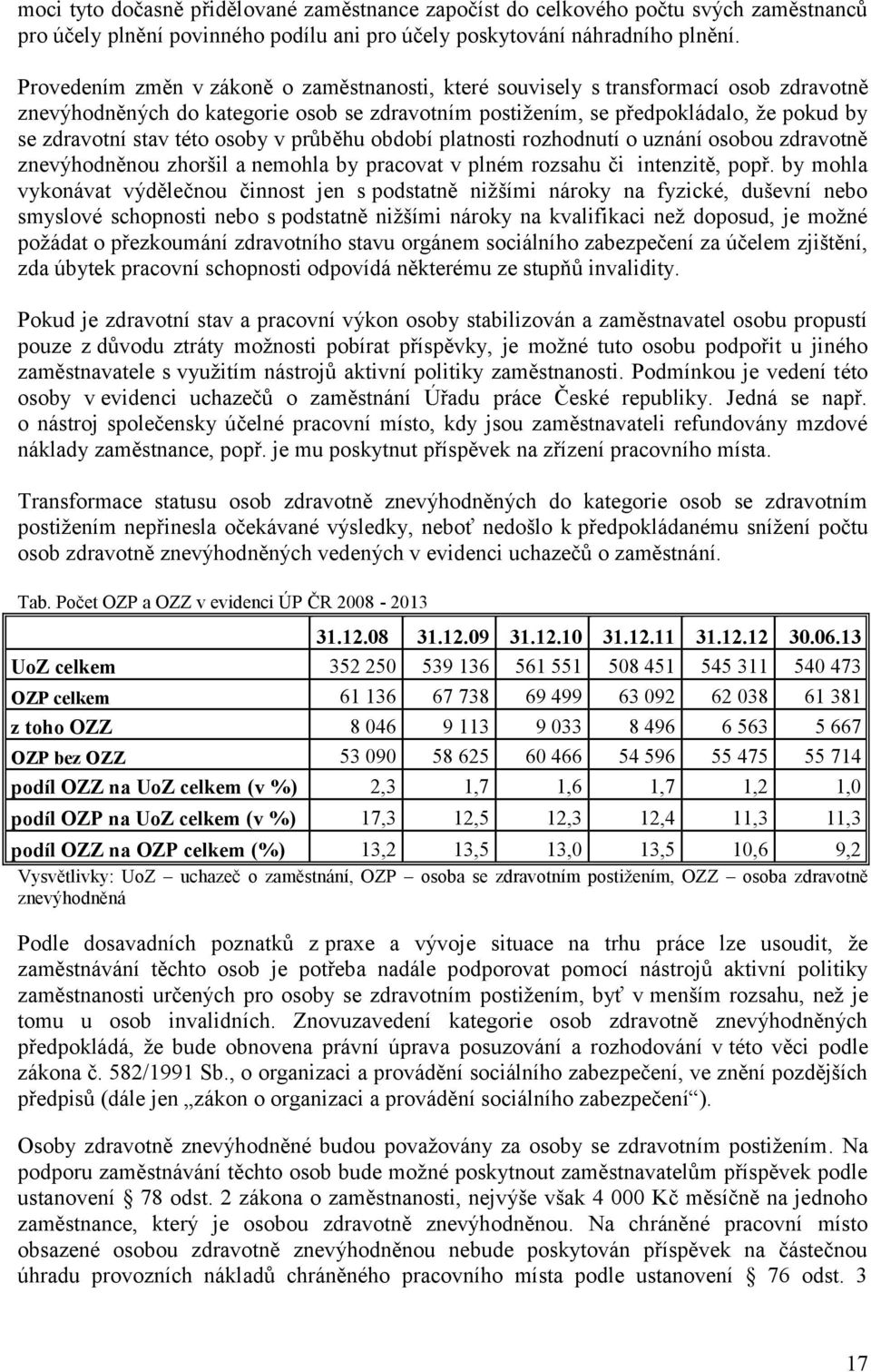 osoby v průběhu období platnosti rozhodnutí o uznání osobou zdravotně znevýhodněnou zhoršil a nemohla by pracovat v plném rozsahu či intenzitě, popř.