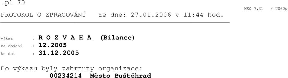 31 / U060p výkaz : R O Z V A H A (Bilance) za období