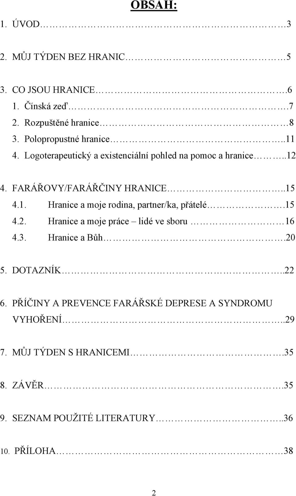 15 4.2. Hranice a moje práce lidé ve sboru 16 4.3. Hranice a Bůh.20 5. DOTAZNÍK..22 6.