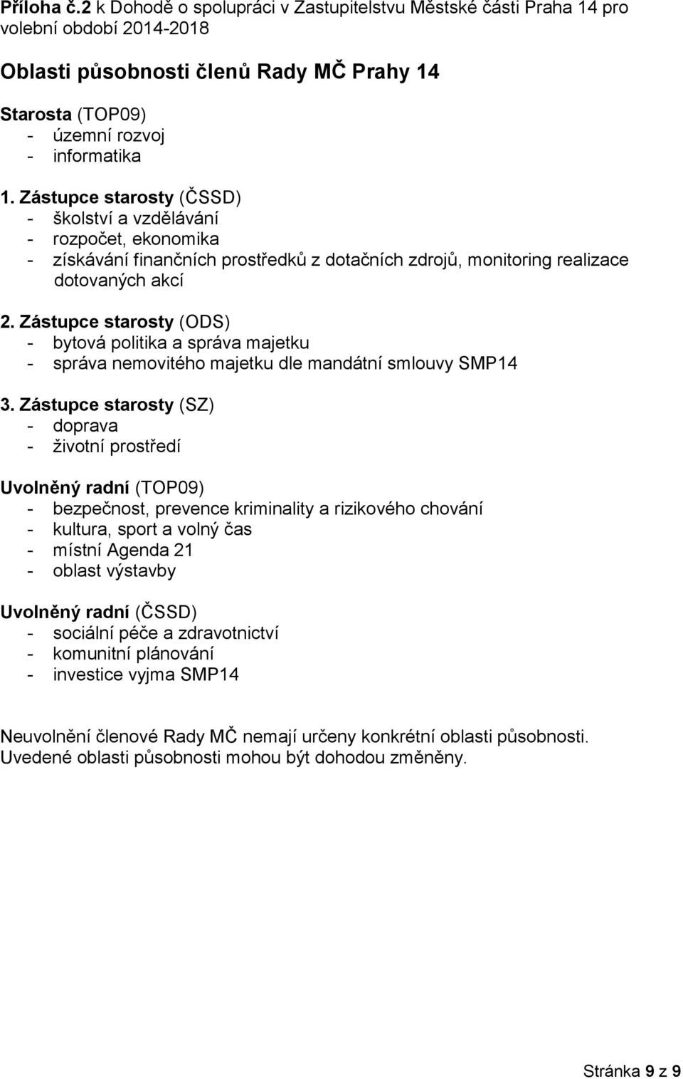 Zástupce starosty (ODS) - bytová politika a správa majetku - správa nemovitého majetku dle mandátní smlouvy SMP14 3.