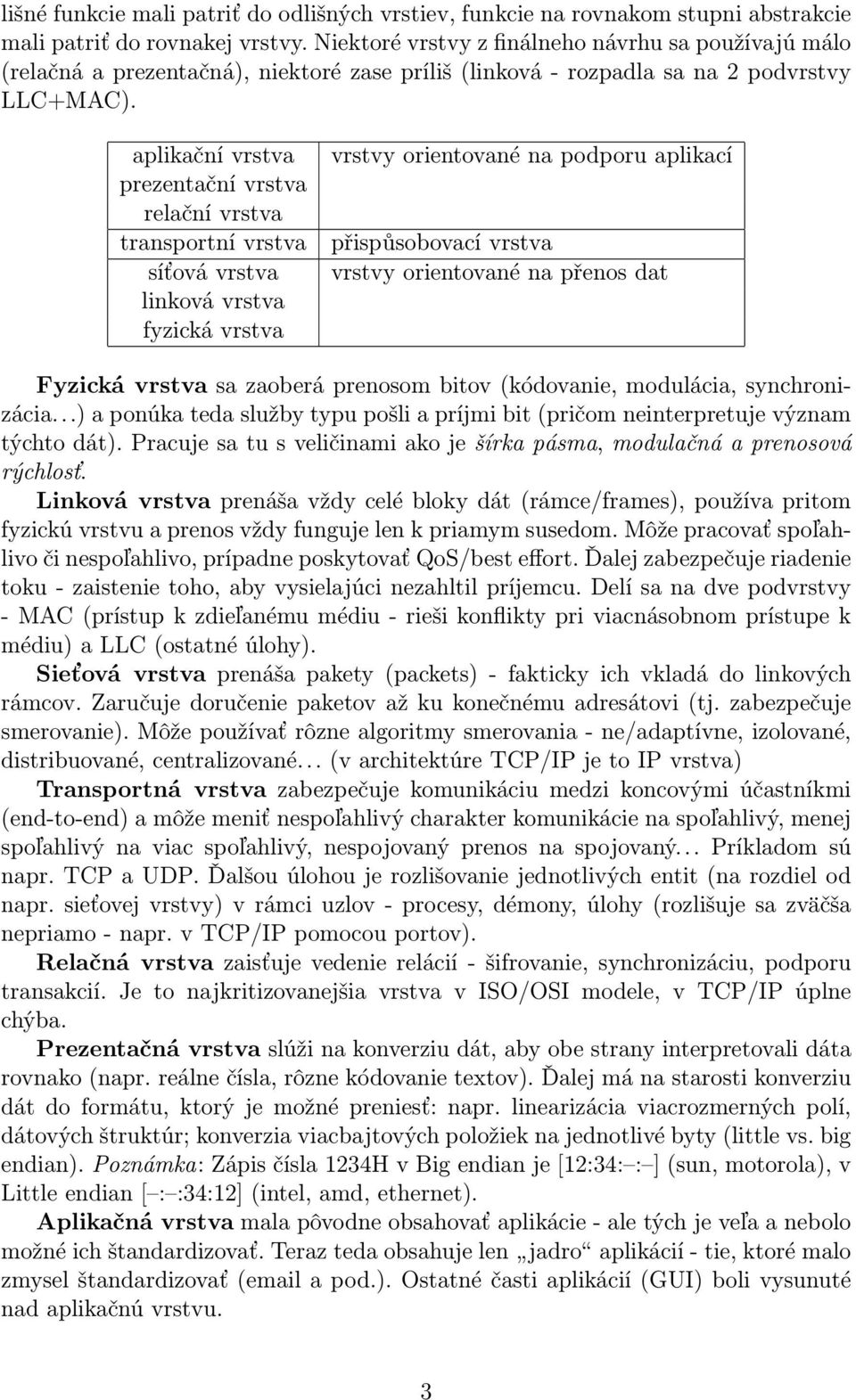 aplikační vrstva prezentační vrstva relační vrstva transportní vrstva síťová vrstva linková vrstva fyzická vrstva vrstvy orientované na podporu aplikací přispůsobovací vrstva vrstvy orientované na