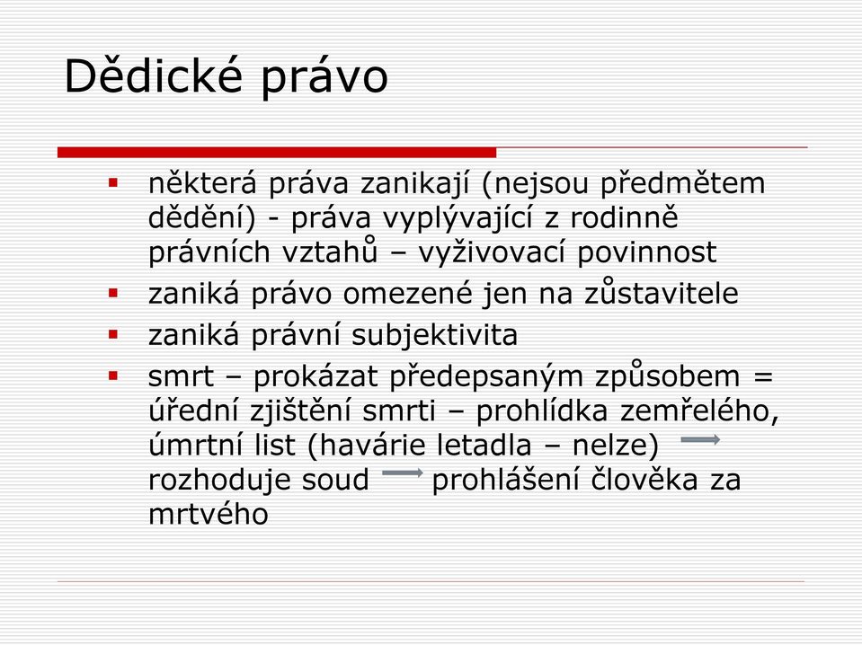 právní subjektivita smrt prokázat předepsaným způsobem = úřední zjištění smrti