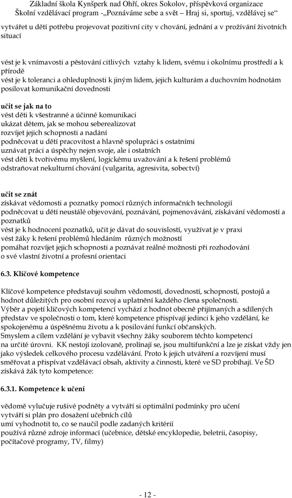 se mohou seberealizovat rozvíjet jejich schopnosti a nadání podněcovat u dětí pracovitost a hlavně spolupráci s ostatními uznávat práci a úspěchy nejen svoje, ale i ostatních vést děti k tvořivému