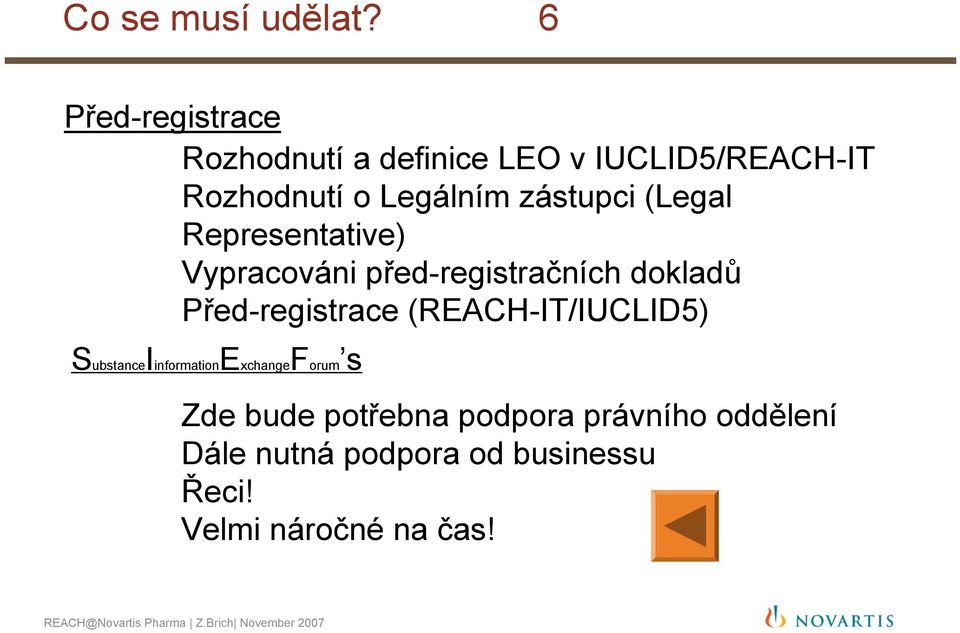 zástupci (Legal Representative) Vypracováni před-registračních dokladů Před-registrace