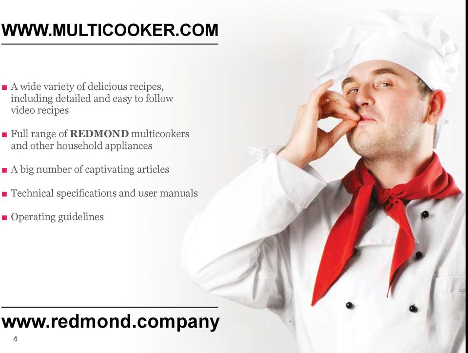 follow video recipes Full range of REDMOND multicookers and other