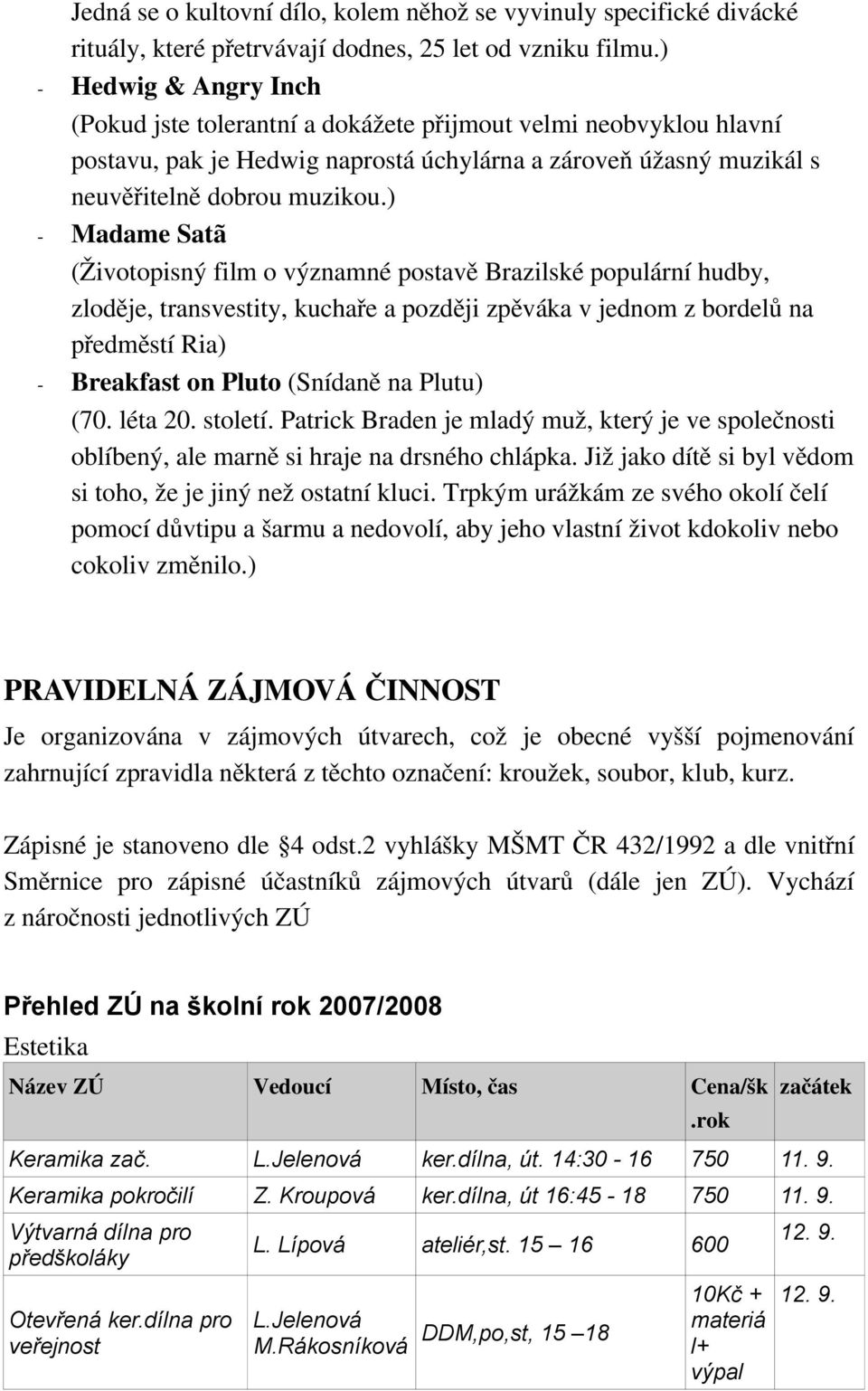 ) Madame Satã (Životopisný film o významné postavě Brazilské populární hudby, zloděje, transvestity, kuchaře a později zpěváka v jednom z bordelů na předměstí Ria) Breakfast on Pluto (Snídaně na