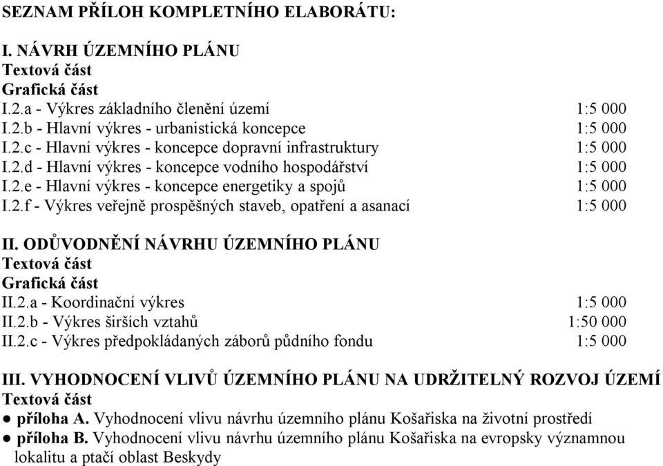 ODŮVODNĚNÍ NÁVRHU ÚZEMNÍHO PLÁNU Textová část Grafická část II.2.a - Koordinační výkres 1:5 000 II.2.b - Výkres širších vztahů 1:50 000 II.2.c - Výkres předpokládaných záborů půdního fondu 1:5 000 III.