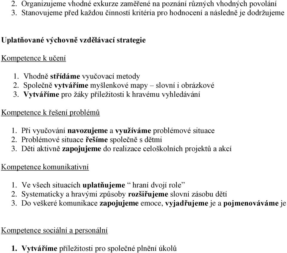 Společně vytváříme myšlenkové mapy slovní i obrázkové 3. Vytváříme pro žáky příležitosti k hravému vyhledávání Kompetence k řešení problémů 1.